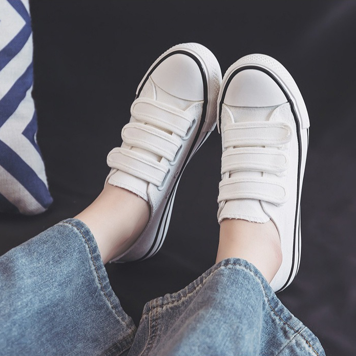 Velcro Hook Loop - New style Velcro low-top white sneakers,
