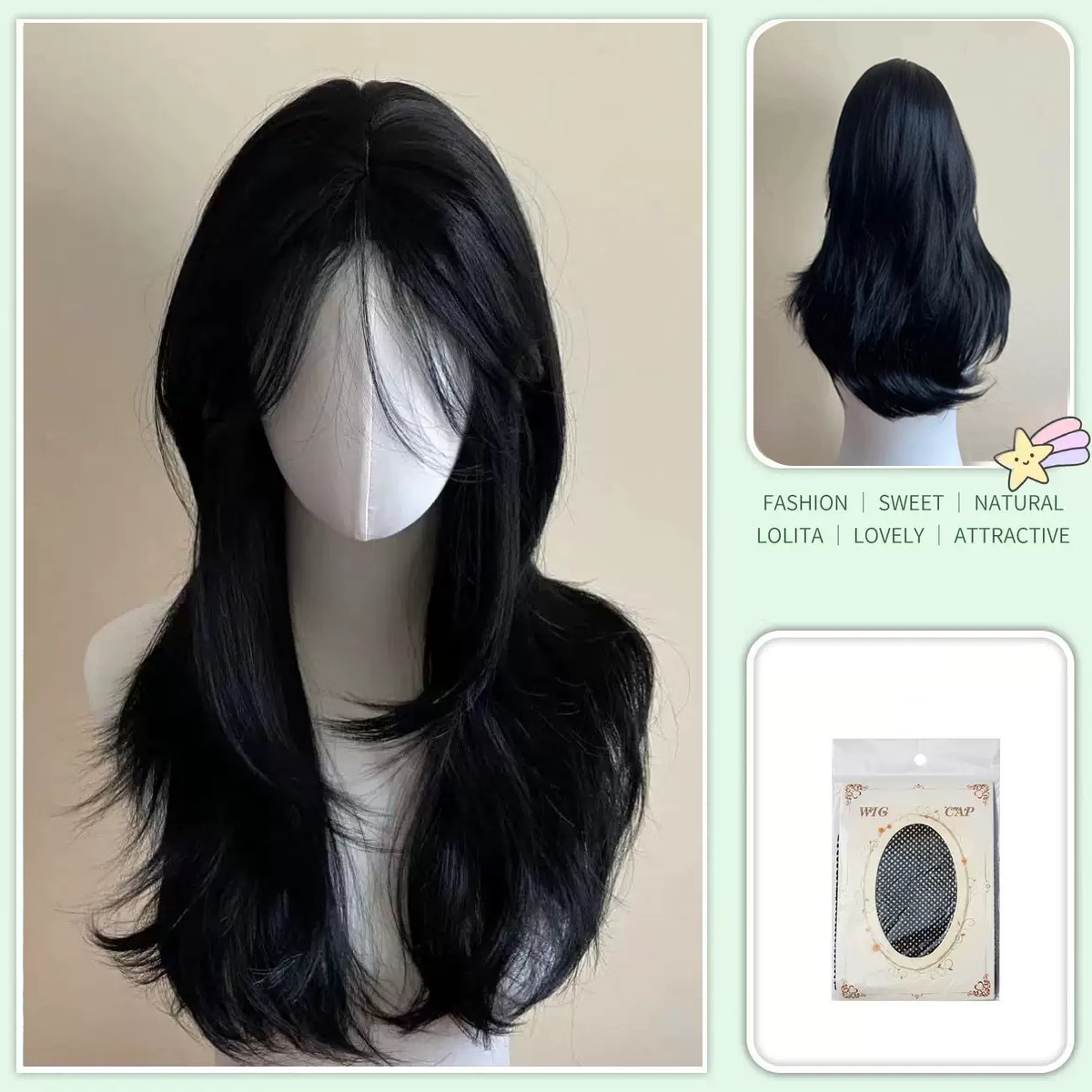 Black Wig Female Headband Body - مراجعة Wig Fiber Net وسعره